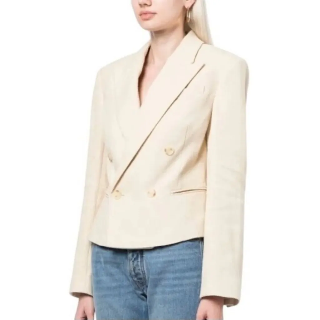 A.L.C. linen and cotton River Crop Double Breast Blazer in barely beige NEW - Image 2
