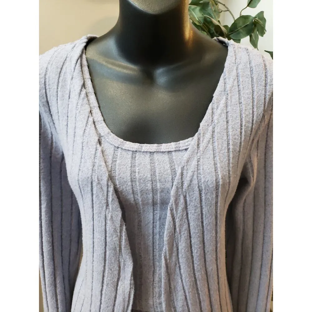 Womens 3 Piece Cardigan with Tank & Pants M Purple Ribbed Long Sleeve Open Front Blue Size M - Image 14