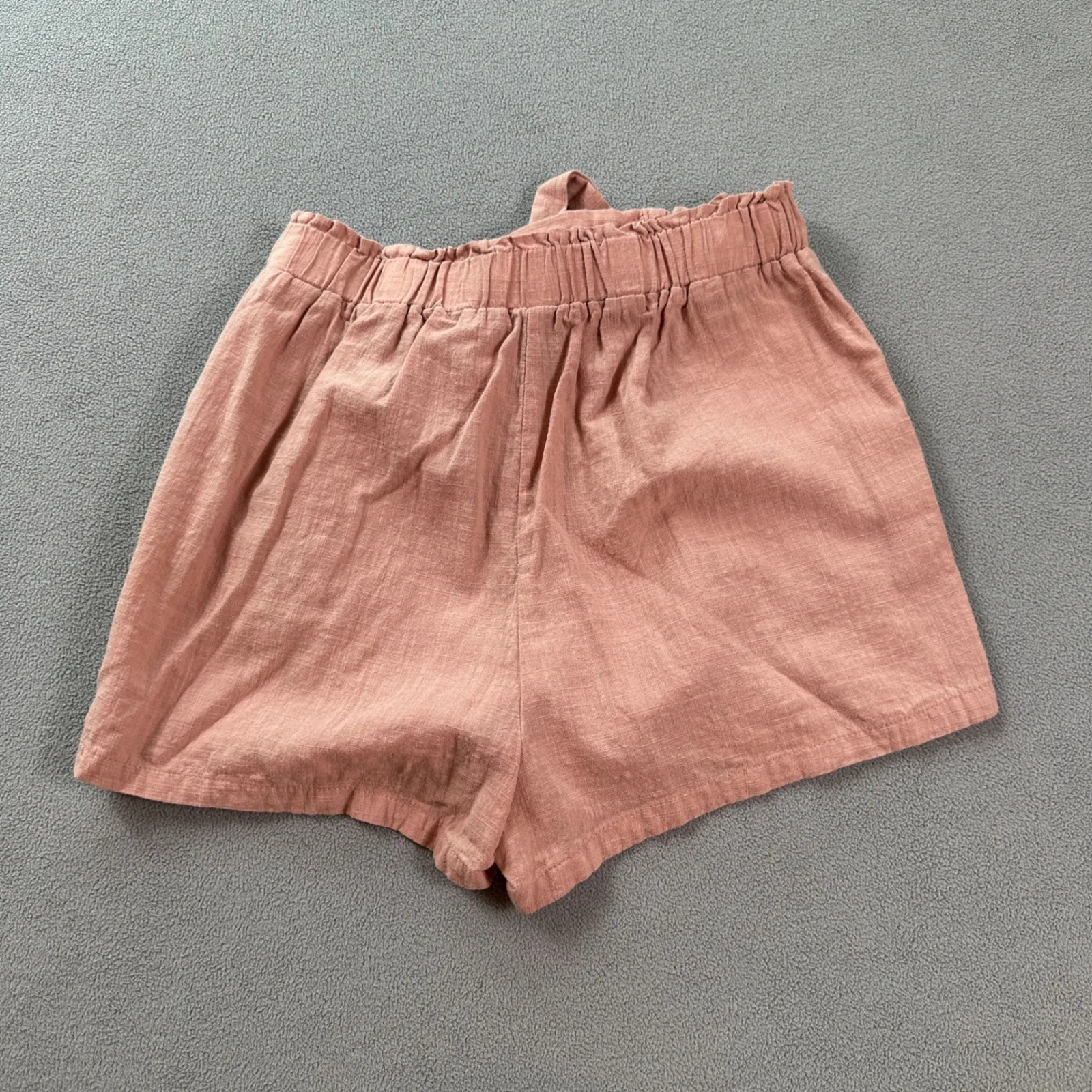 SHEIN Paperbag Waist Shorts XS 2 Pink Linen Blend Tie Front Elastic Waist Pocket - Image 2