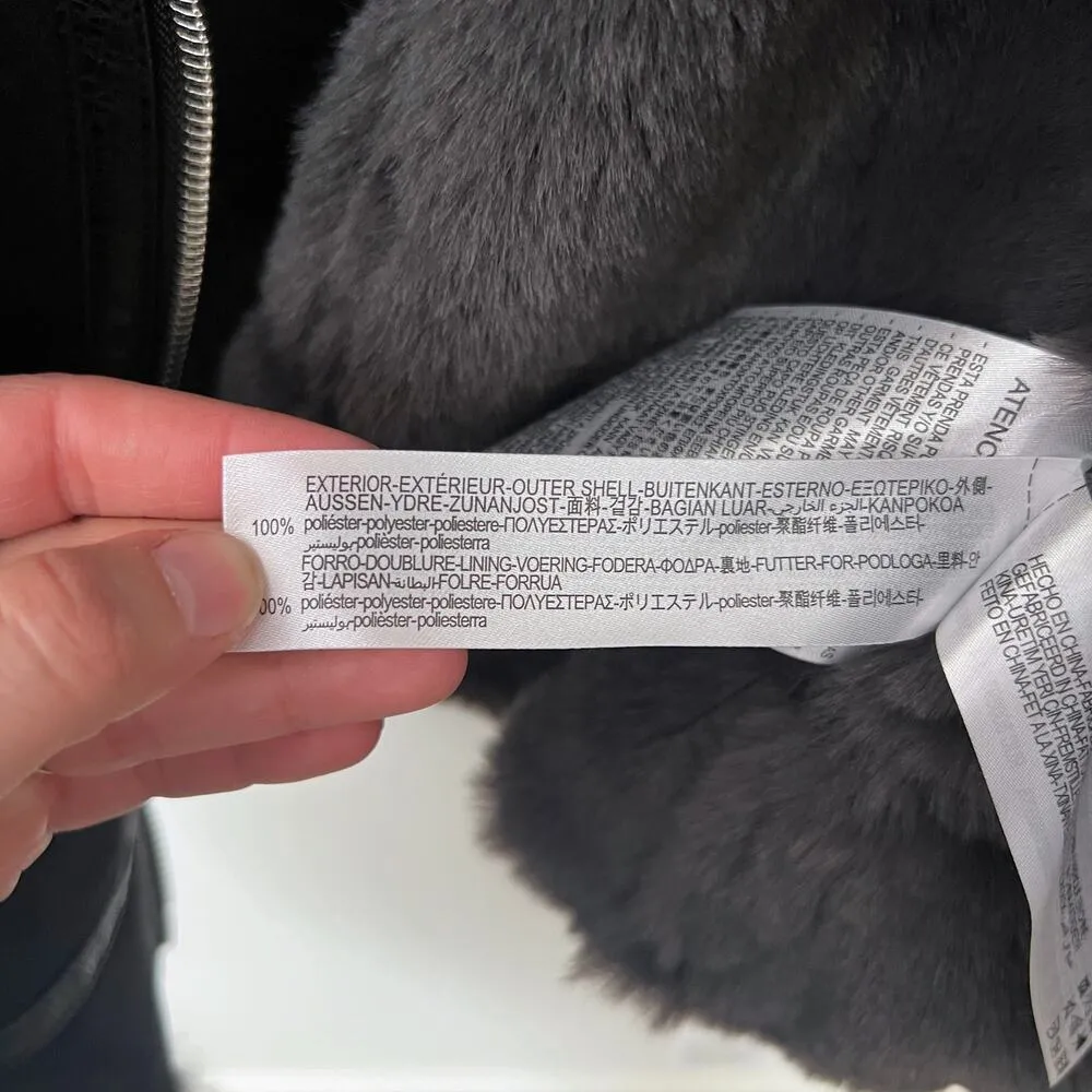 [Zara] Black Faux Fur Suede Double-Faced Oversized Moto Jacket Blogger Fave XS - Image 12