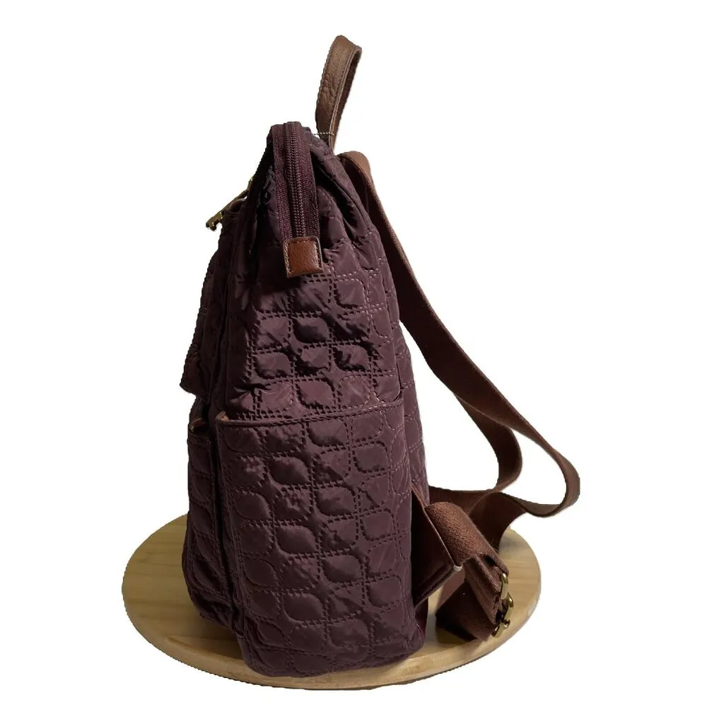 Fossil Maroon Purple Jenna Quilting Backpack Side Pockets Zip Pocket Adjustable - Image 2