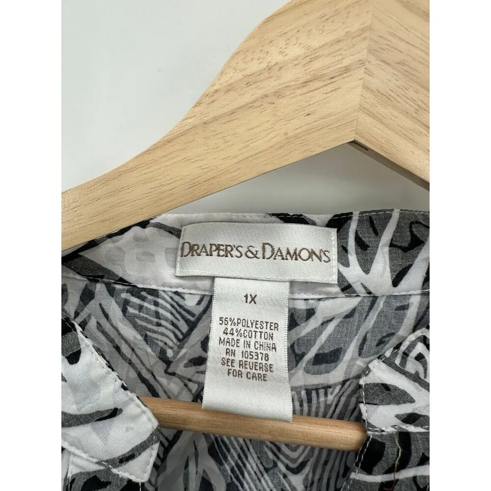 Draper's & Damon's Black White Tropical Print Button Down Blouse Women's 1X - Image 7