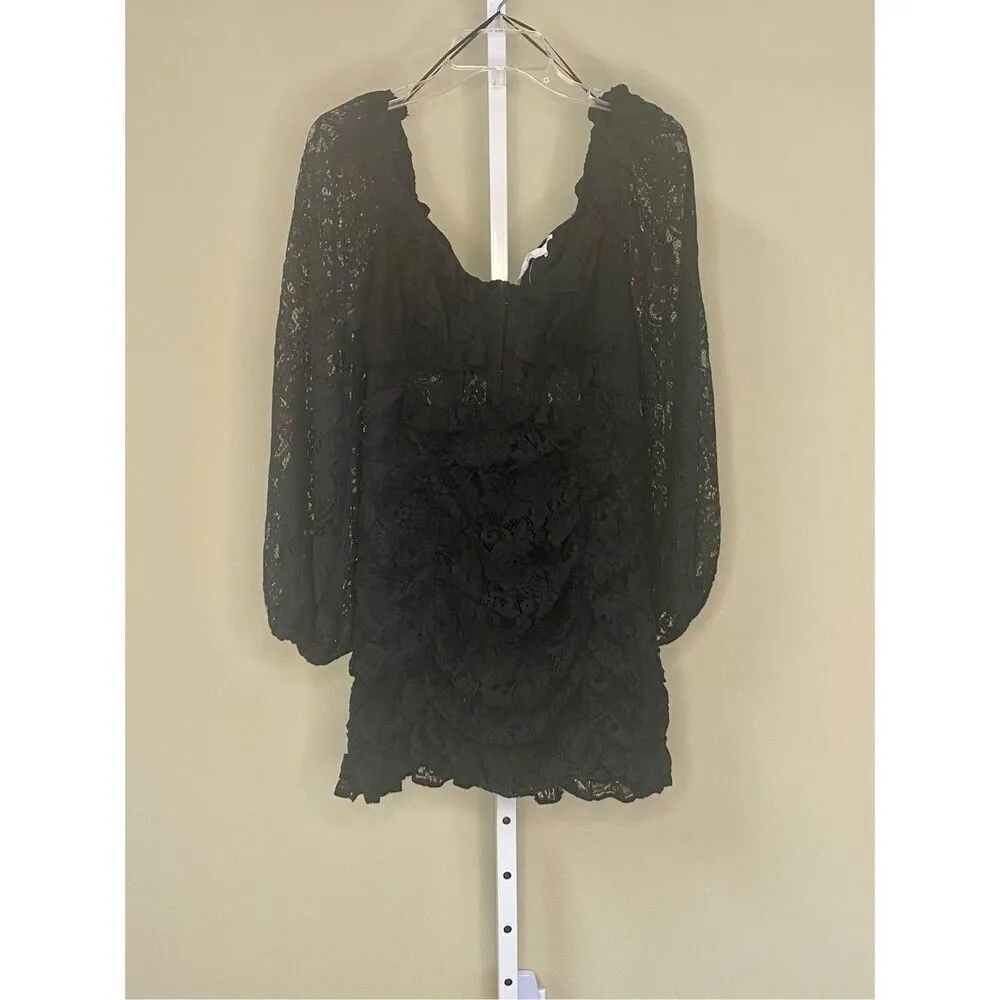 ASTR the Label NWT Chrisley Lace Long Sleeve Mini Dress in Black Size M Size M - Image 9