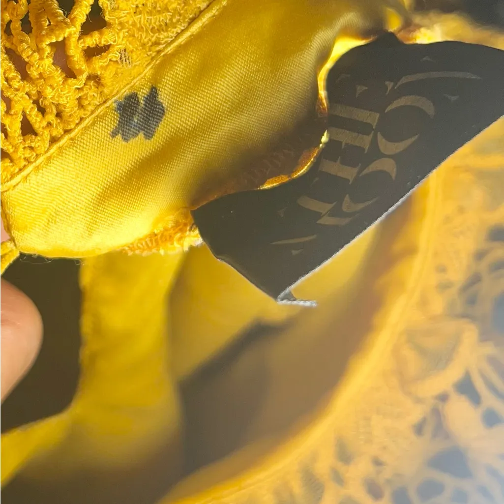 Yellow Lace Midi sheath Dress size L - Image 5