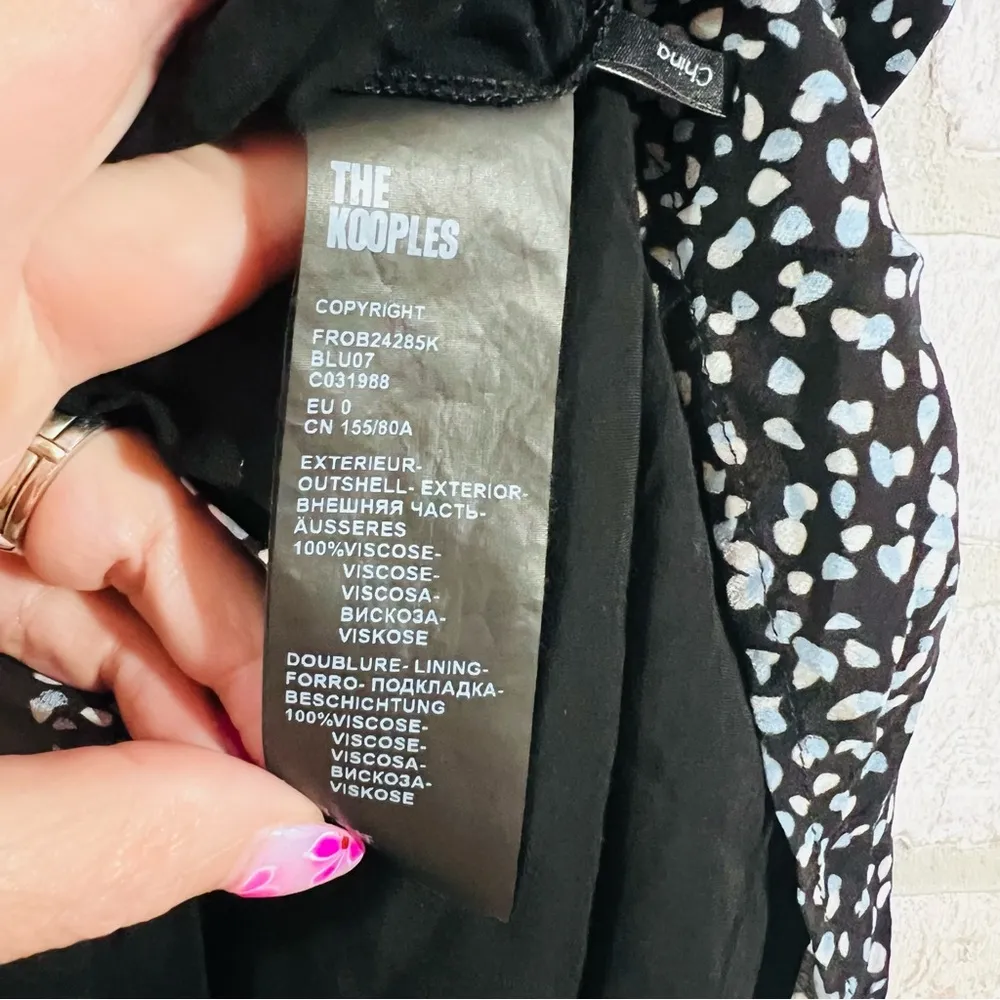 The Kooples Short Sleeve Wrap Patterned Mini Wrap Dress in Blue and Black Size 0 - Image 10