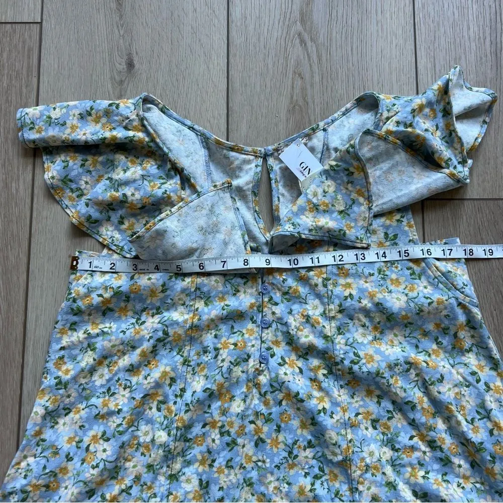 Hem & Thread NWT Peony Floral Ruffle Mini Dress Blue and Yellow Linen Size Small - Image 15