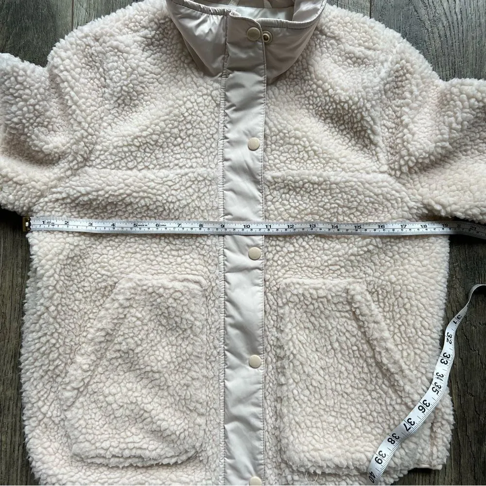 Hollister Cream Sherpa Bomber Jacket Full Zip with Snaps Size XS Off White - Image 7