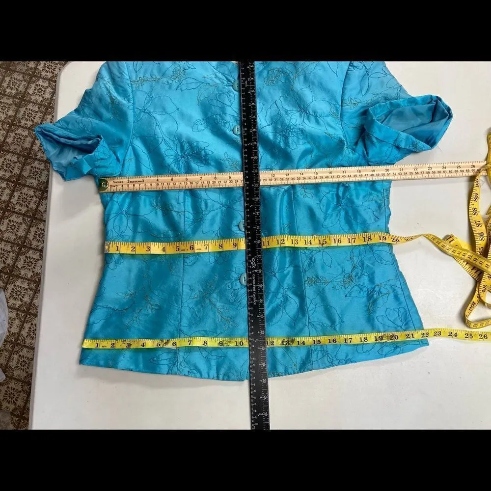 JUDITH HART Collection, Two piece Top & Pants, Blue Floral, Size 14, 100% Silk - Image 8