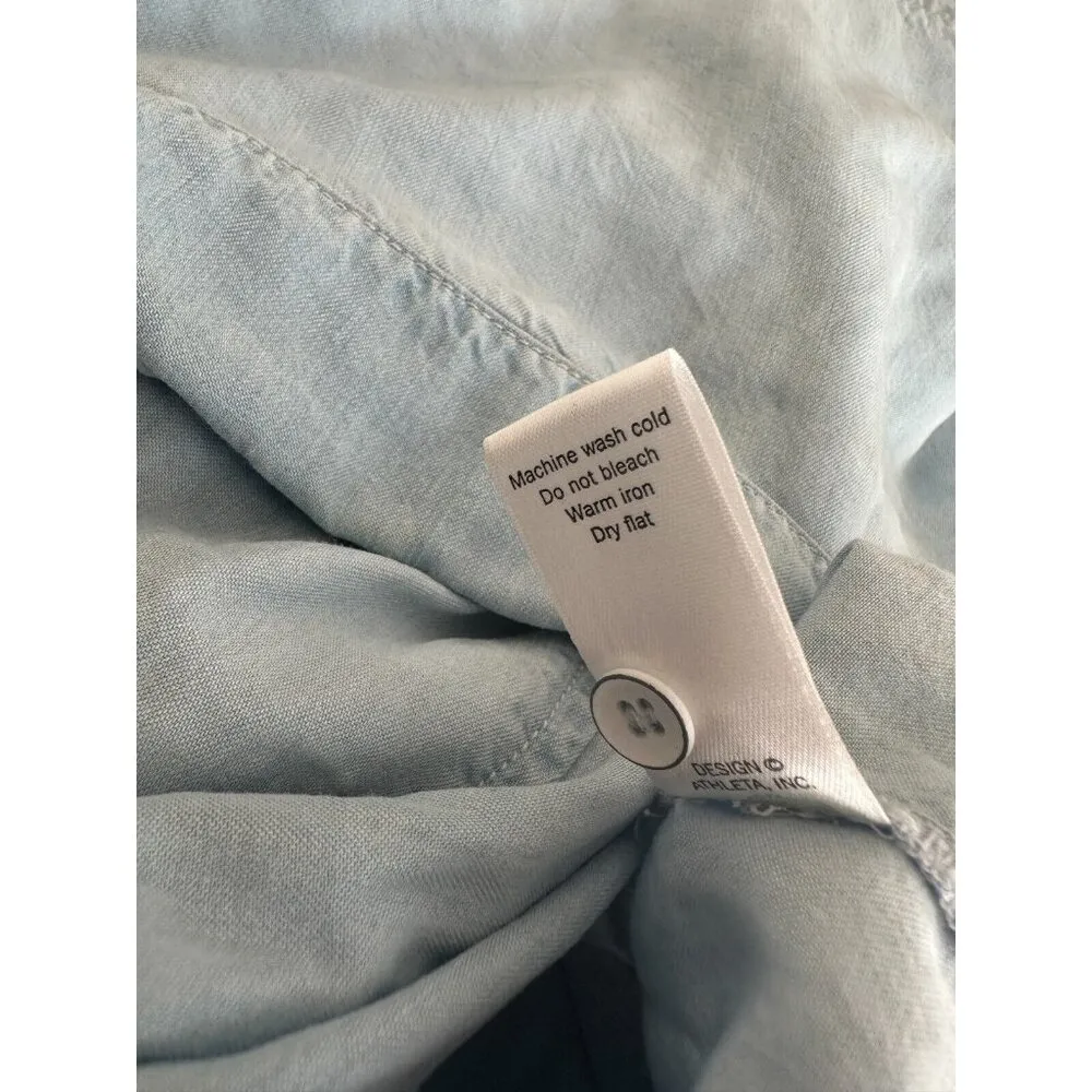 Athleta Denim Chambray Shirt Dress XS Blue Tie Waist Long Sleeve Collared Button - Image 16