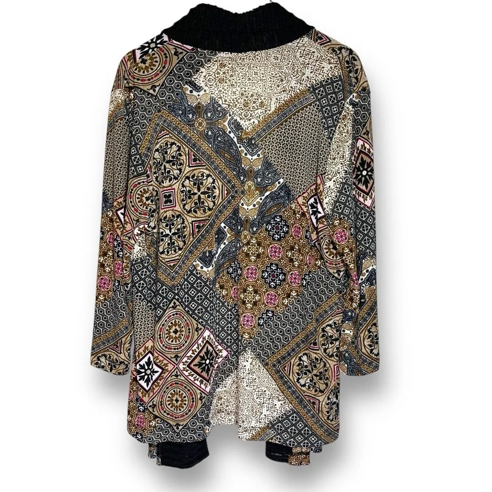Chico's Cardigan XL Boho Patchwork Gypsy Open Front Long Line‎ Easywear Stretch - Image 5