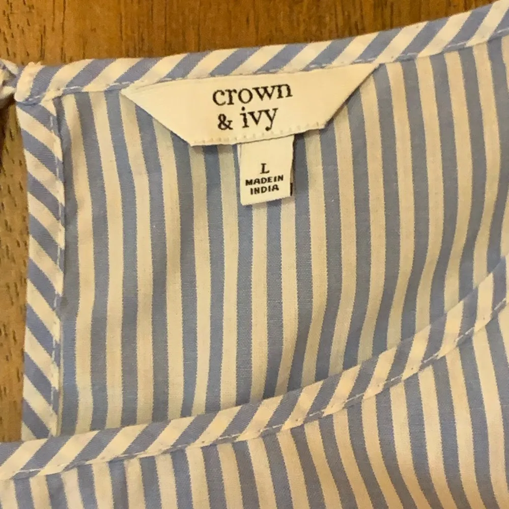 Crown & Ivy top Large Blue White Red Pullover Stripes Embroidered Bell Sleeves - Image 2