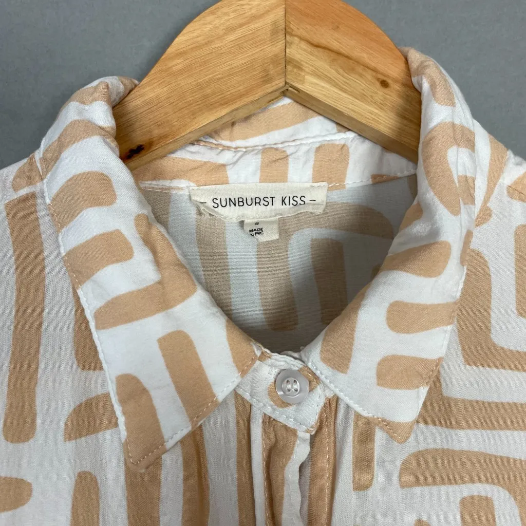 Sunburst Kiss Top Abstract Print Women Size Small White Cream Artsy Blouse Funky - Image 11