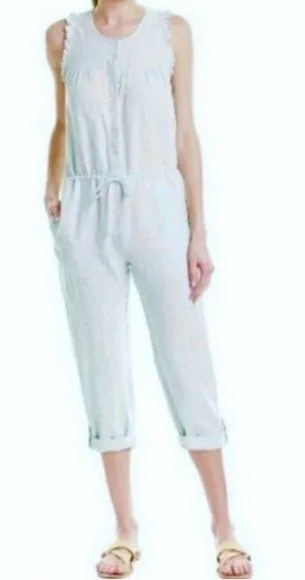 Young Fabulous Broke On The Road Maddox Linen Jumpsuit Blue Sz S 100% Linen Boho - Image 1