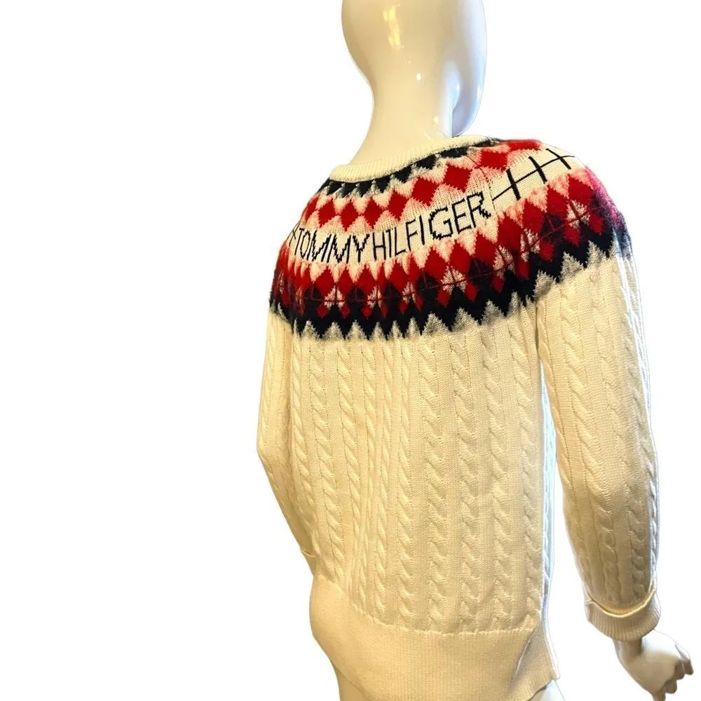 Tommy Hilfiger Fair Isle Argyle Logo Crewneck Sweater Medium - Image 6