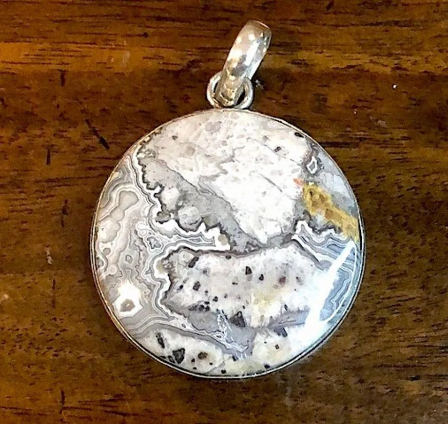 Sterling Silver Old Southwest Mexican Striated Agate Cabochon 925 Pendant - Image 11