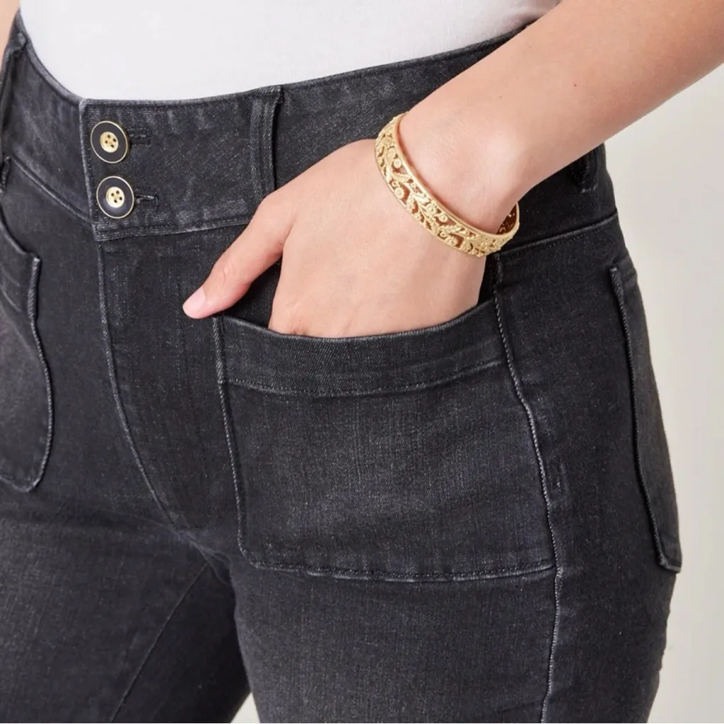 Spartina 449 Juliette Charcoal Wash High Rise Raw Hem Kick Flare Jeans ~ Sz 8 💛🍄 - Image 4