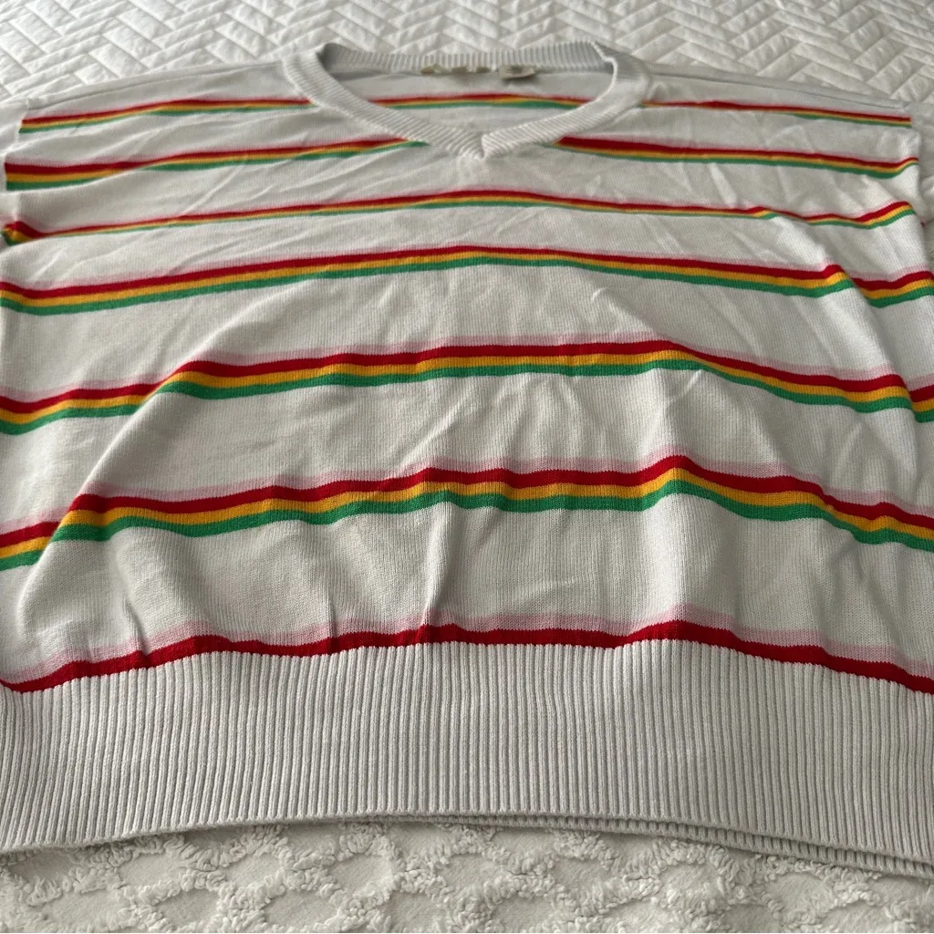 Levi’s Retro Stripe Normcore V-Neck Sweater White Multicolor Long Sleeve Medium - Image 9