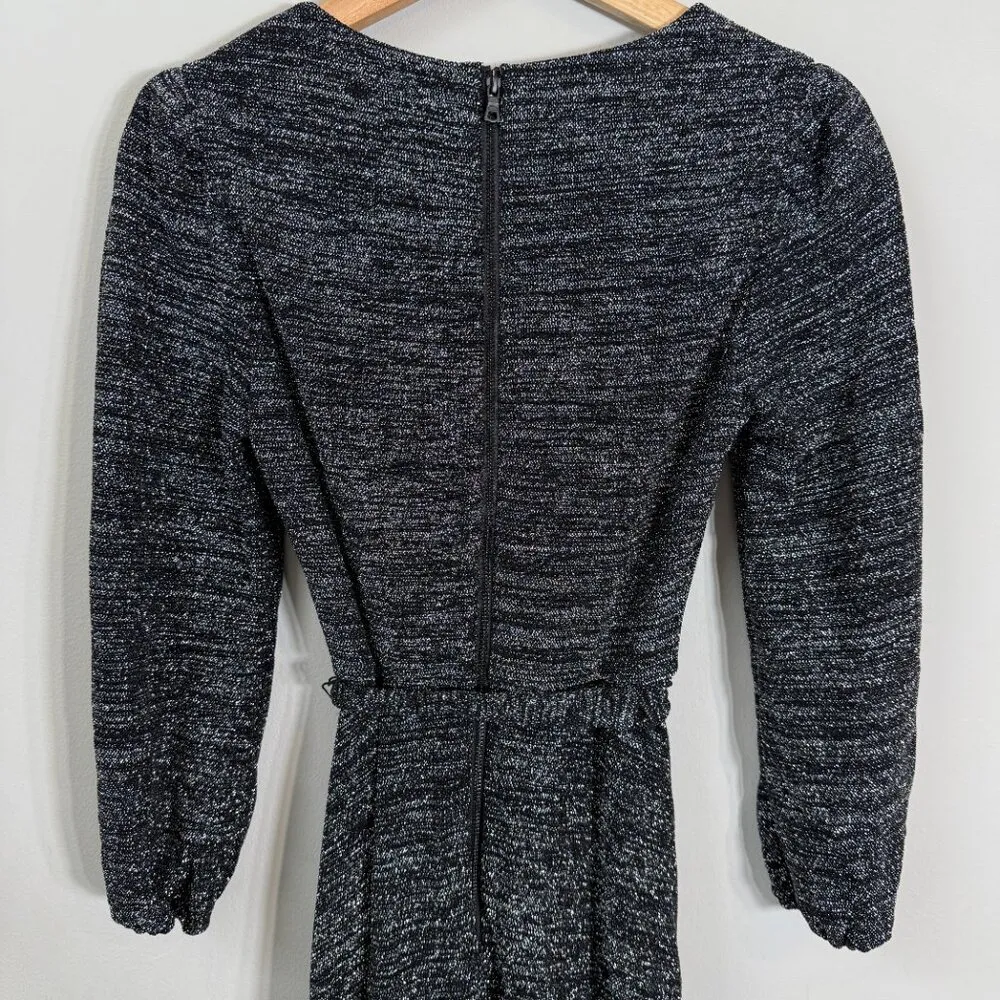 Alice + Olivia Coco Metallic Midi Dress Women's 2 Silver V-Neck Tie Waist Party - Image 13