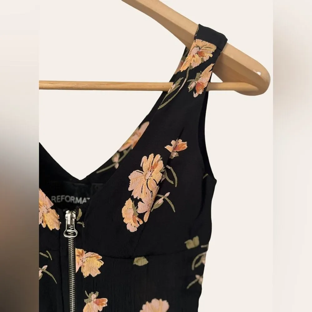 Reformation Black Pink Floral Zip Front Sleeveless V-Neck Mini Dress Size XS - Image 7