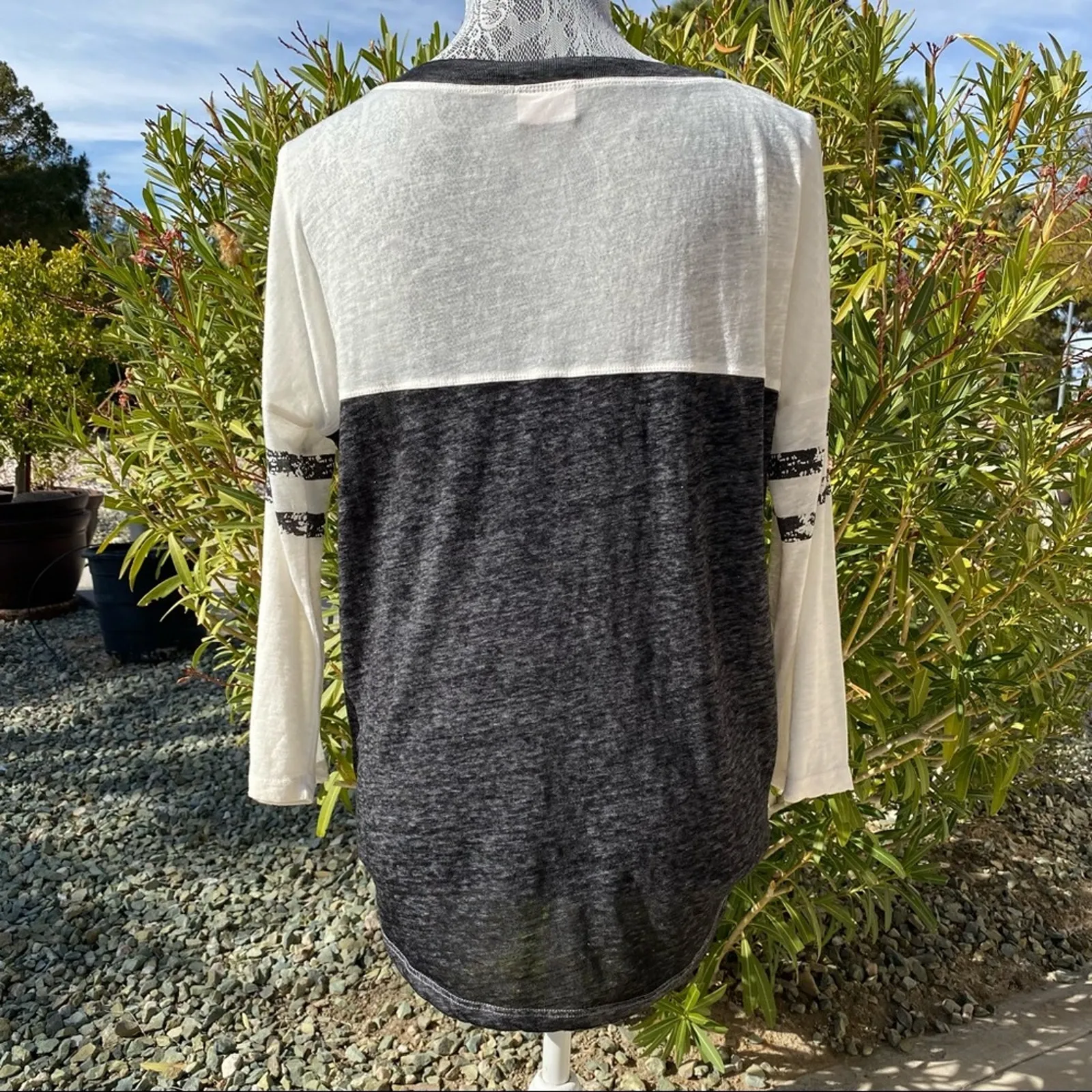 Abound  Long Sleeve Burnout Scoop Neck Striped Baseball Tee Long Sleeve Top - Image 2