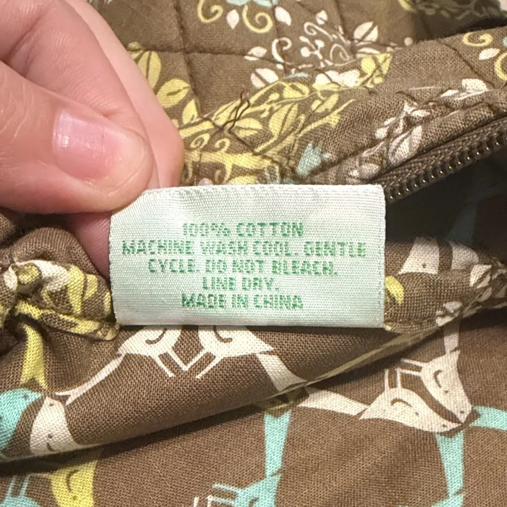 Vera Bradley Large Green and Brown Floral Cotton Crossbody Bag - Image 8