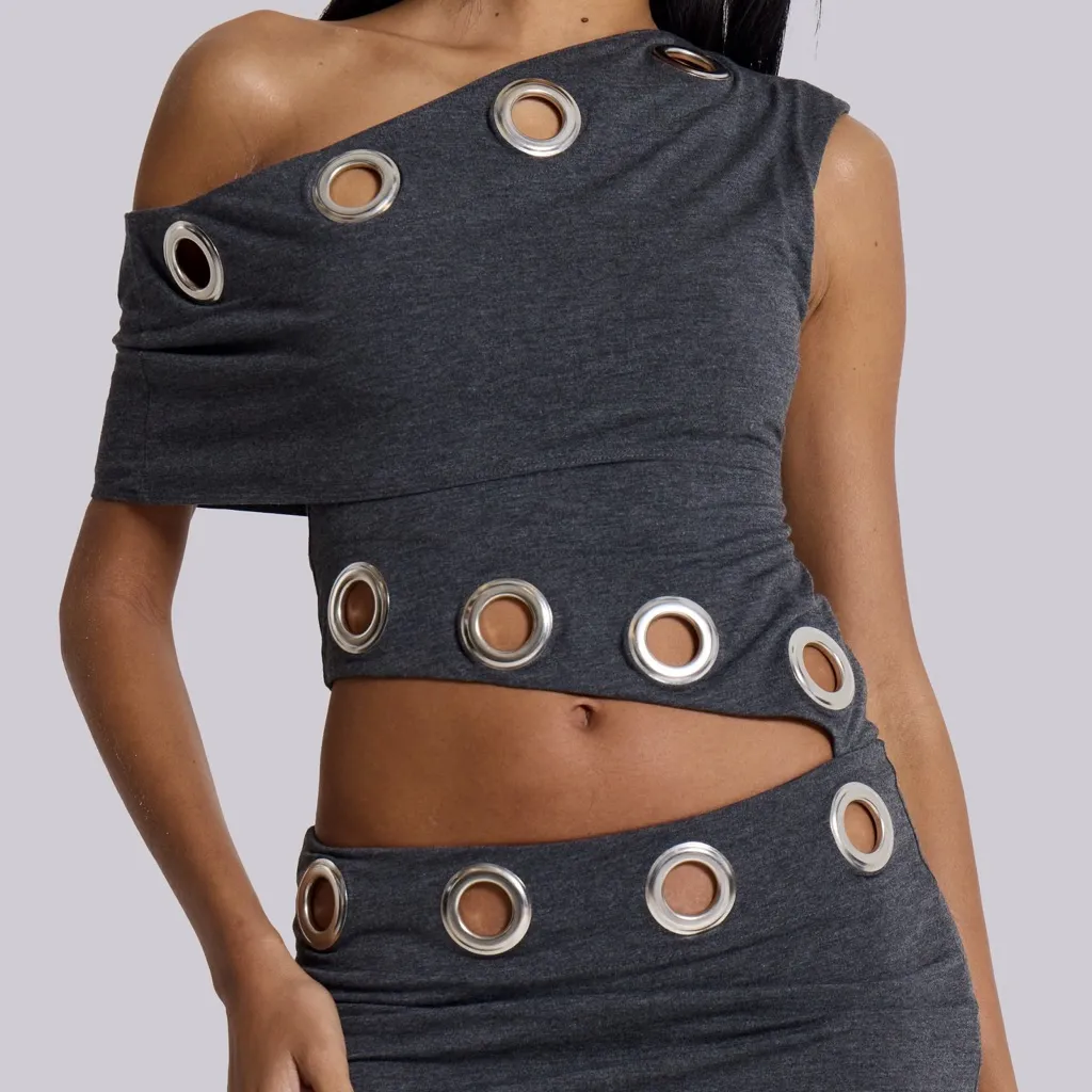 Jaded London Zarco Asymmetric Mini Dress With Eyelets - Image 3