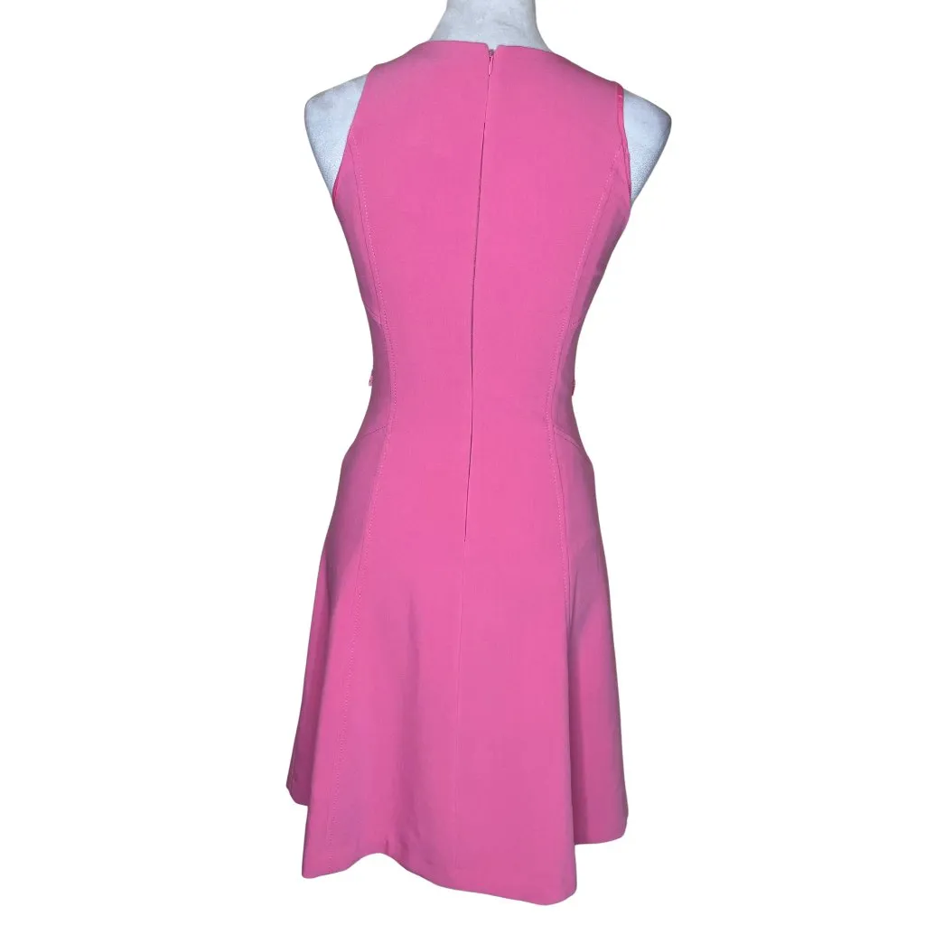 White House Black Market Pink Barbiecore Stitch Detail Midi Skater Dress 00 - Image 3
