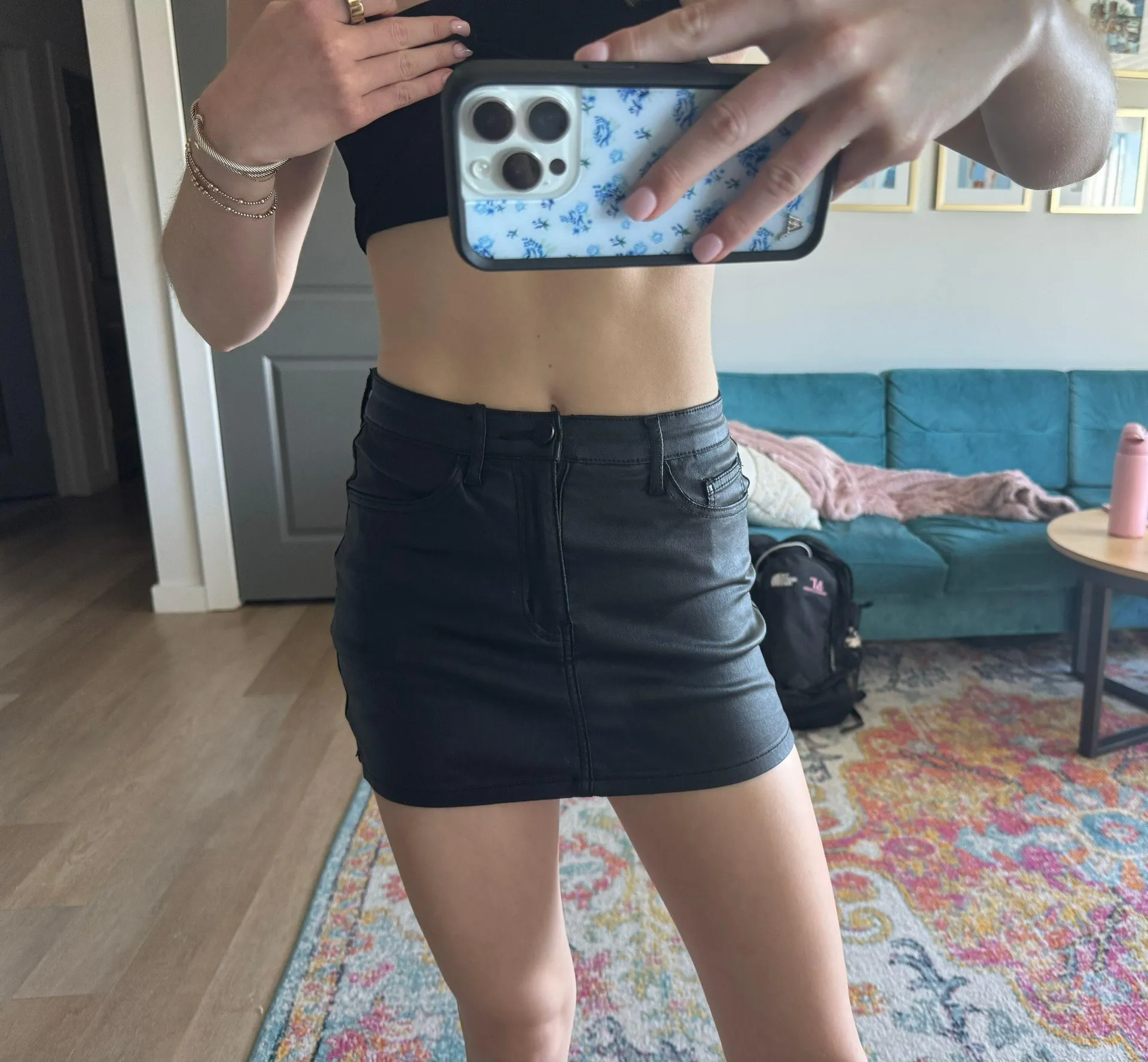 Black Leather Mini Skirt - Image 2