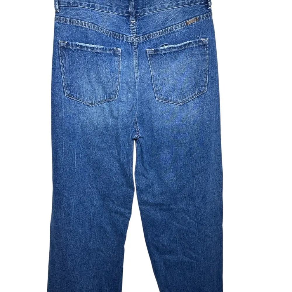 Kancan Estilo Boho Wide Leg Jean Raw Hem High Waisted Button Fly Dark Wash Size7 Blue Size 27 - Image 2