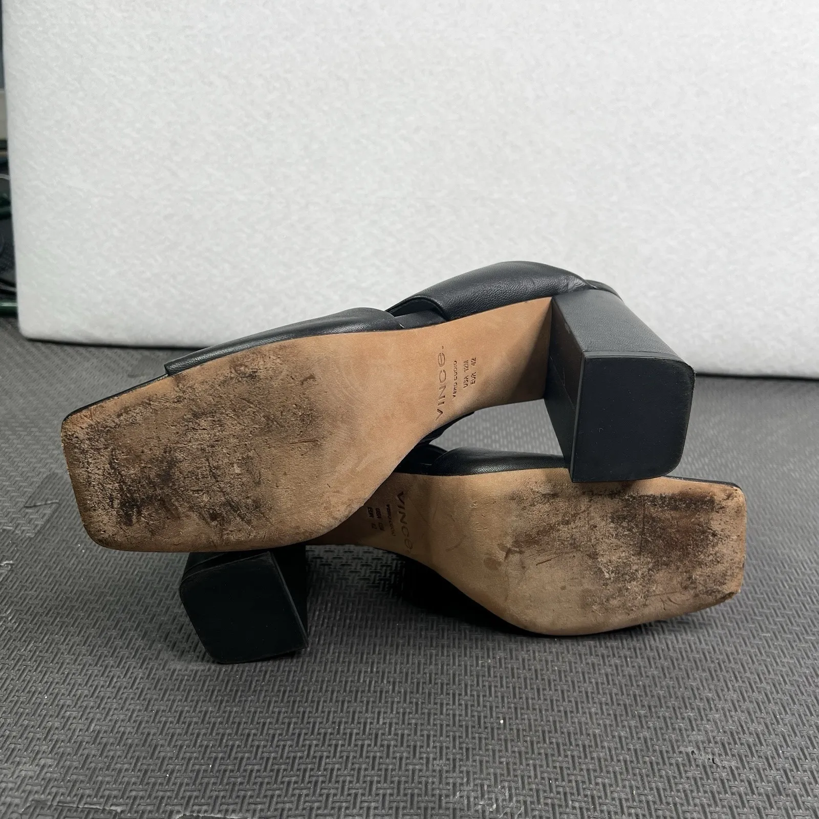 Vince Nelda Cutout Leather Black Open Toe Block Heel Mules Sz 12 M Slide Sandal - Image 7