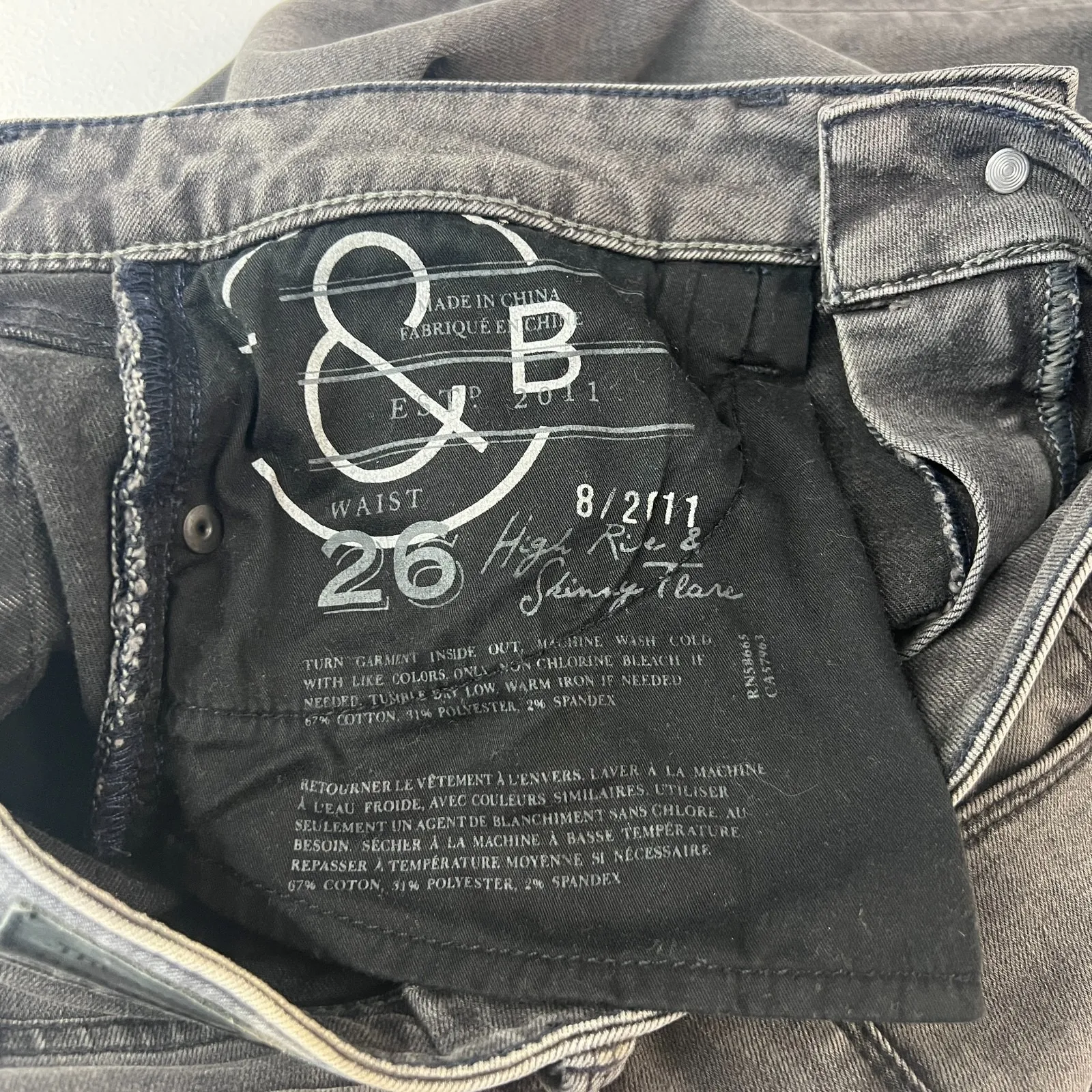 Treasure & Bond Skinny Flare Leg Jeans Womens 26 Grey Stretch High Rise - Image 6