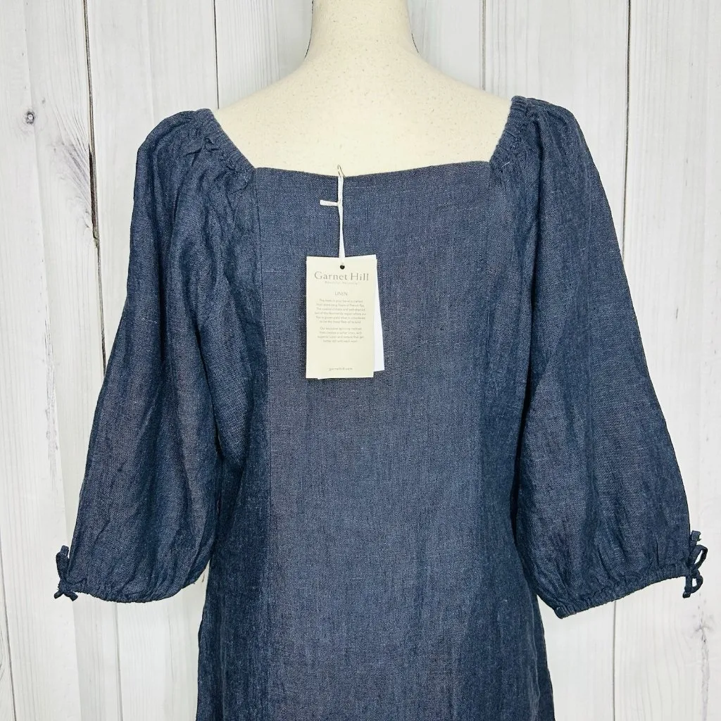 NEW Garnet Hill Women’s Linen Dress Size Medium Blue Beach Coastal Minimalist - Image 10