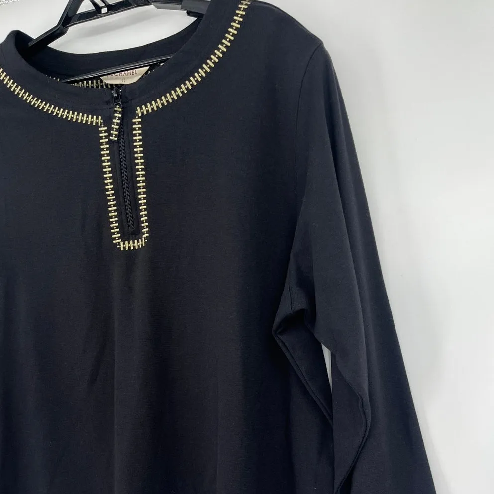 Vintage Y2K Bechamel 1/4 Zip Womens Top Sz 2X Metallic Gold Trim Pullover Glam Black - Image 8