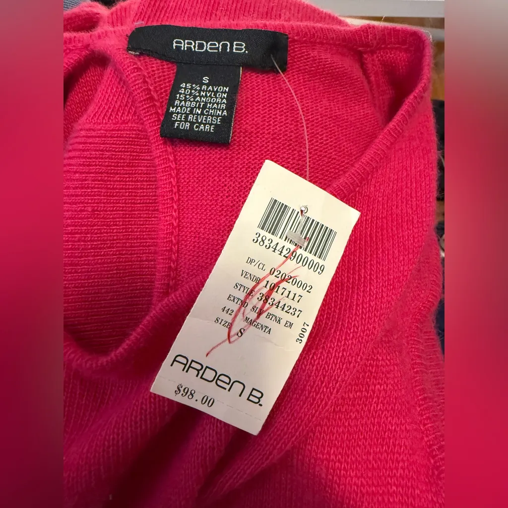 Arden B Dress Sm Sweater Angora Blend Sleeveless Magenta Keyhole Headstock NWT - Image 4