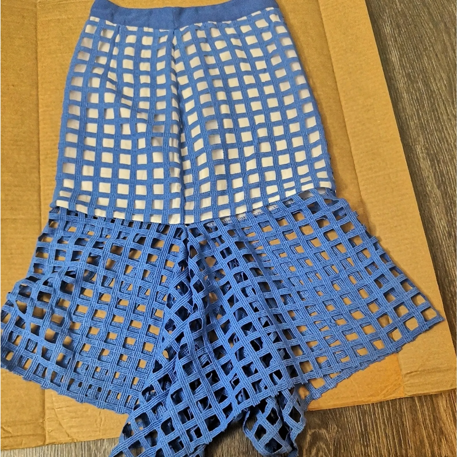 Champagne & Strawberries Windowpane Fishtail Skirt S Mermaid Corporate Siren Blue - Image 8