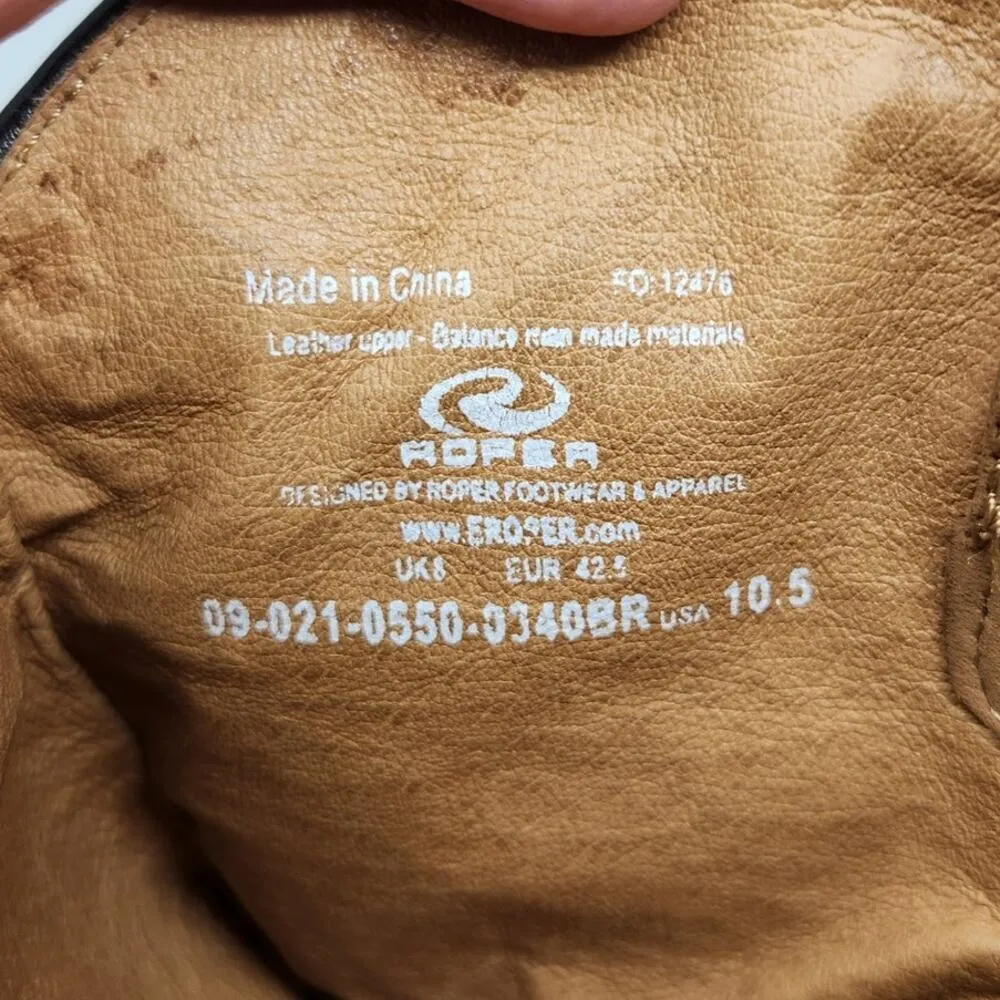 Roper Heel Stitched Leather Floral Western Cowgirl Boots Mid - Image 8