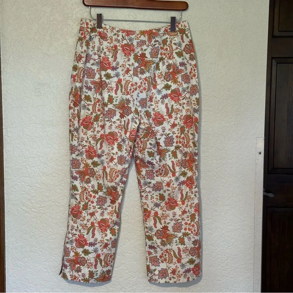 Pendleton Size 6 Cropped Capri Pants Floral Paisley Lined White Coral Women's - Image 11