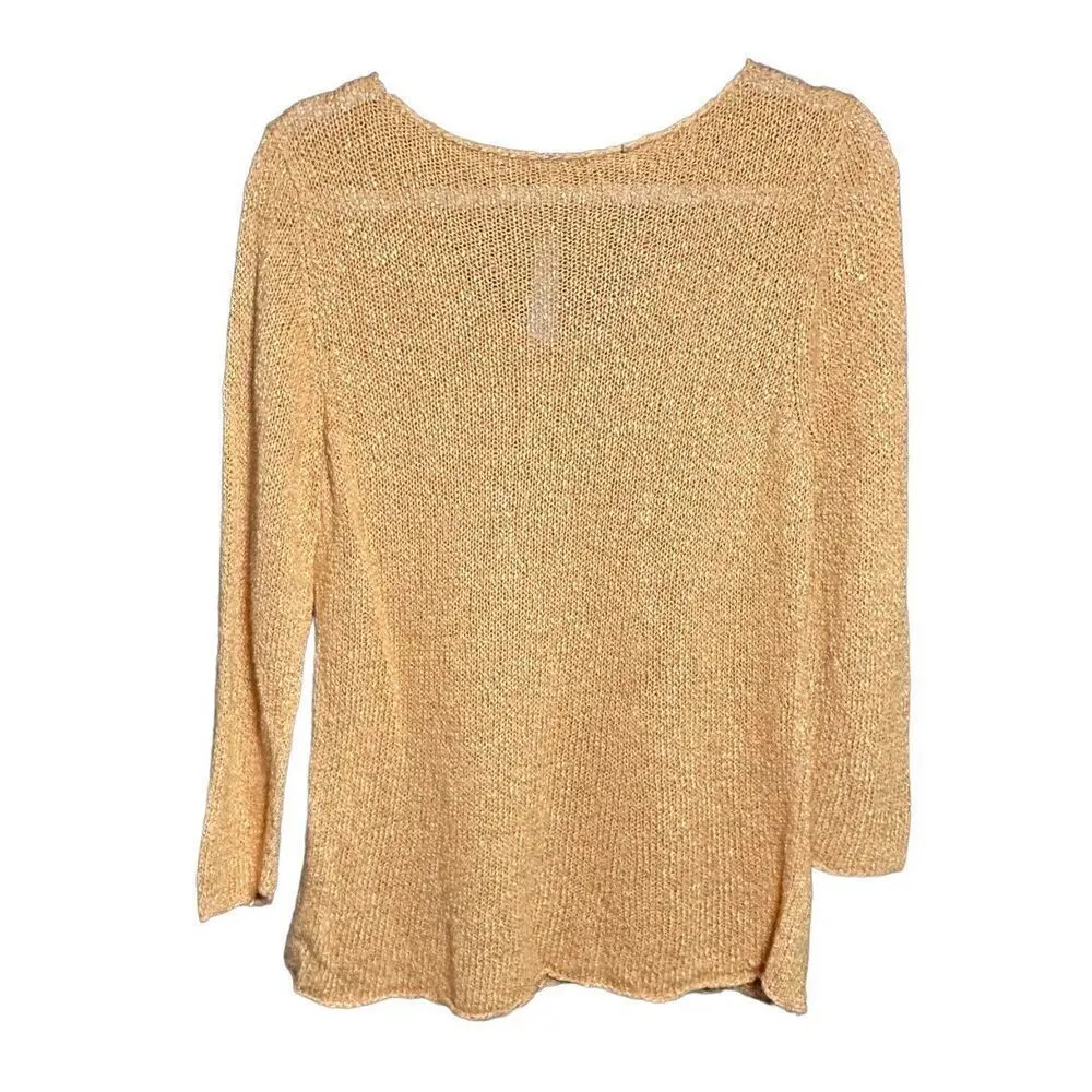 Eileen Fisher Viscose Linen Blend Pareo V-Neck Sweater Orange Sz L - Image 2