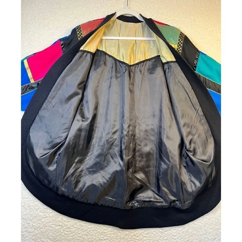VTG Art to Wear Color Block Sarah Cocoon Shoulder Pads Jacket‎ Medium 80s Retro - Image 4