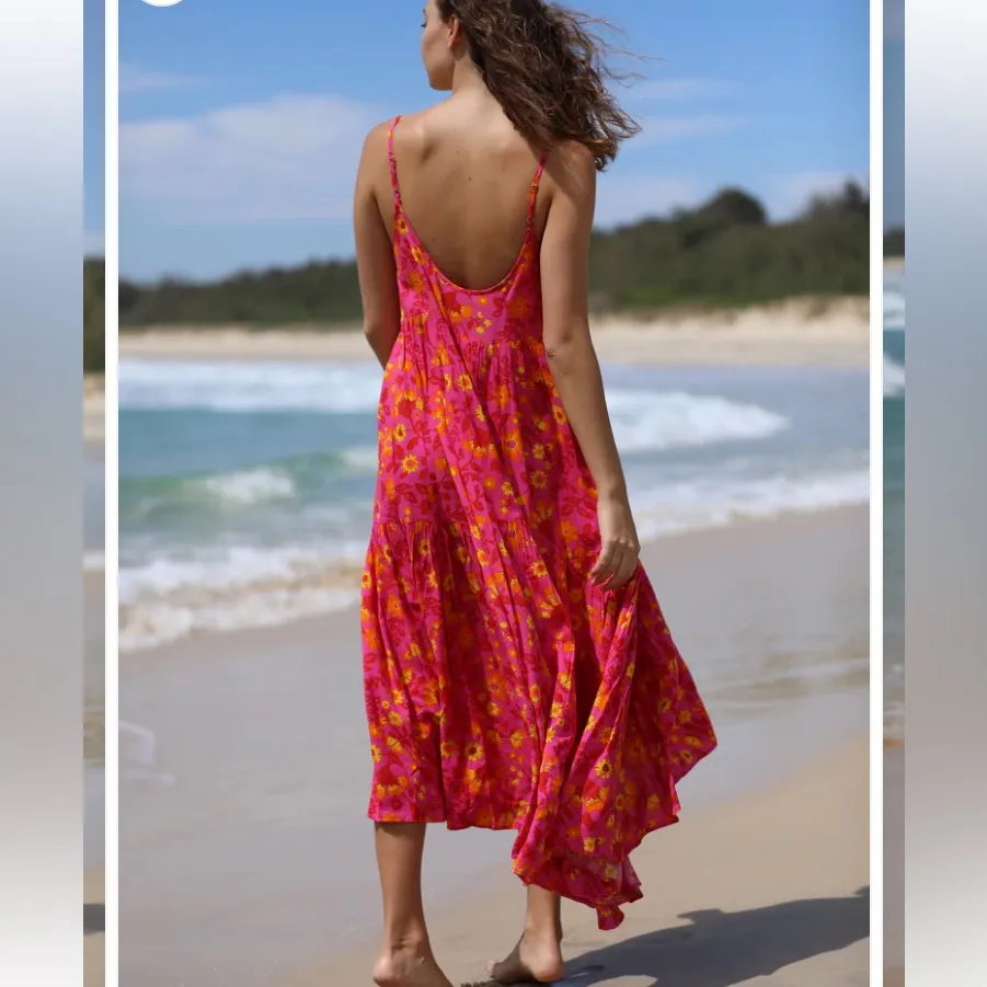 🌸XIX Palms Miami Hot Floral Sleeveless Tiered Flowy Maxi Dress #Pk Pink - Image 10