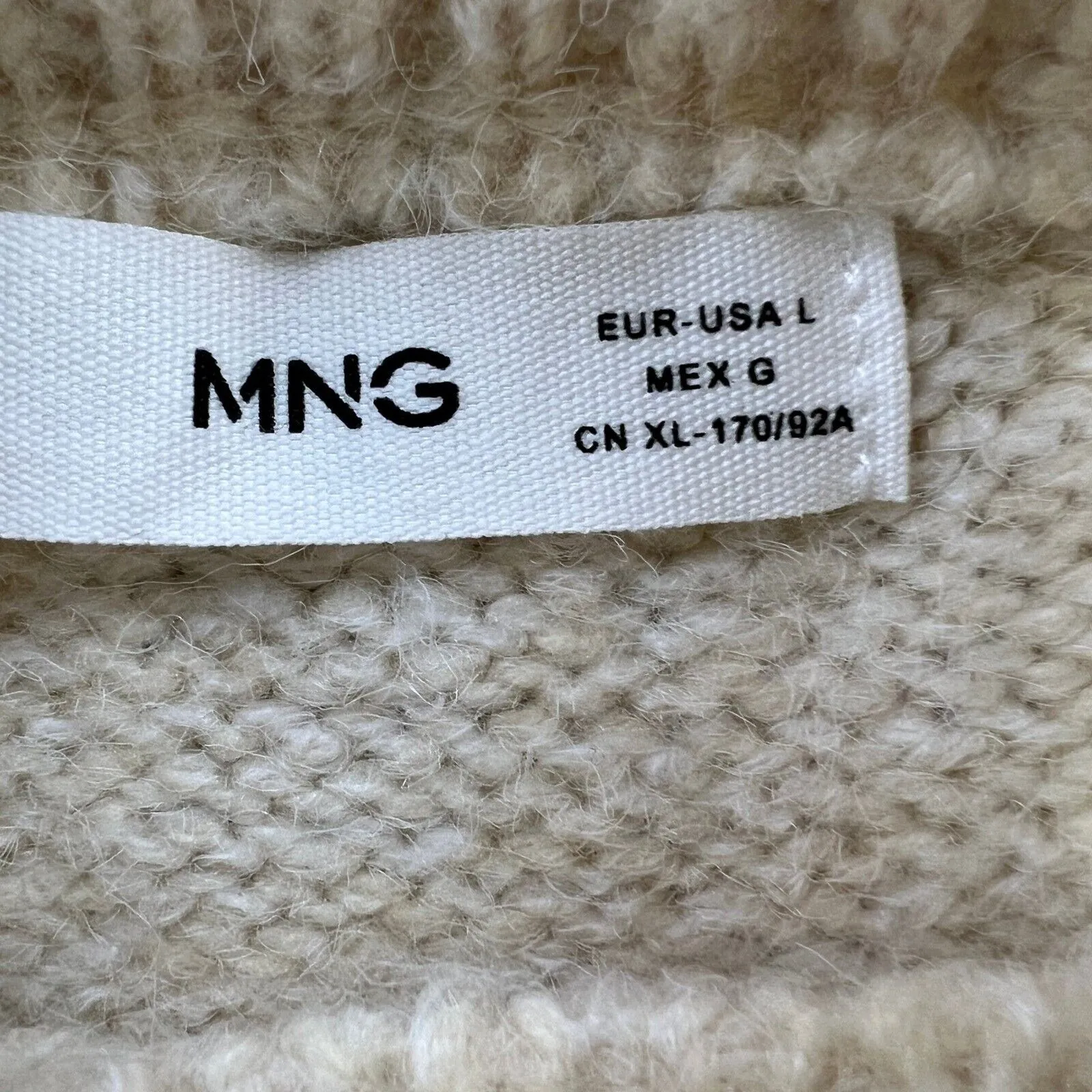 Mango Oversized Sweater Tunic Pockets‎ Knit Pullover Cream Beige Womens Large - Image 5