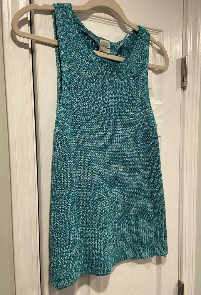 NWT Cupio Size M Scoop Neck Sleeveless Cotton Teal Heather Knit Vest Top Cotton - Image 5