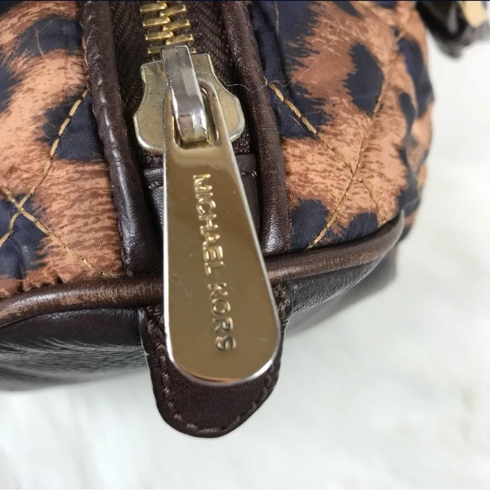 Michael Kors Small Grayson Bag Quilted Leopard
Nylon Fabric Leather Trim MK Tag - Image 7