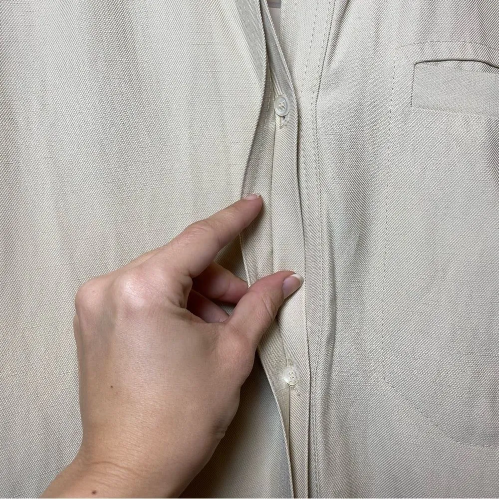 LouLou Studio NEW Moheli Viscose/Linen Short Sleeve Button Down Shirt Tan Sz XS - Image 9