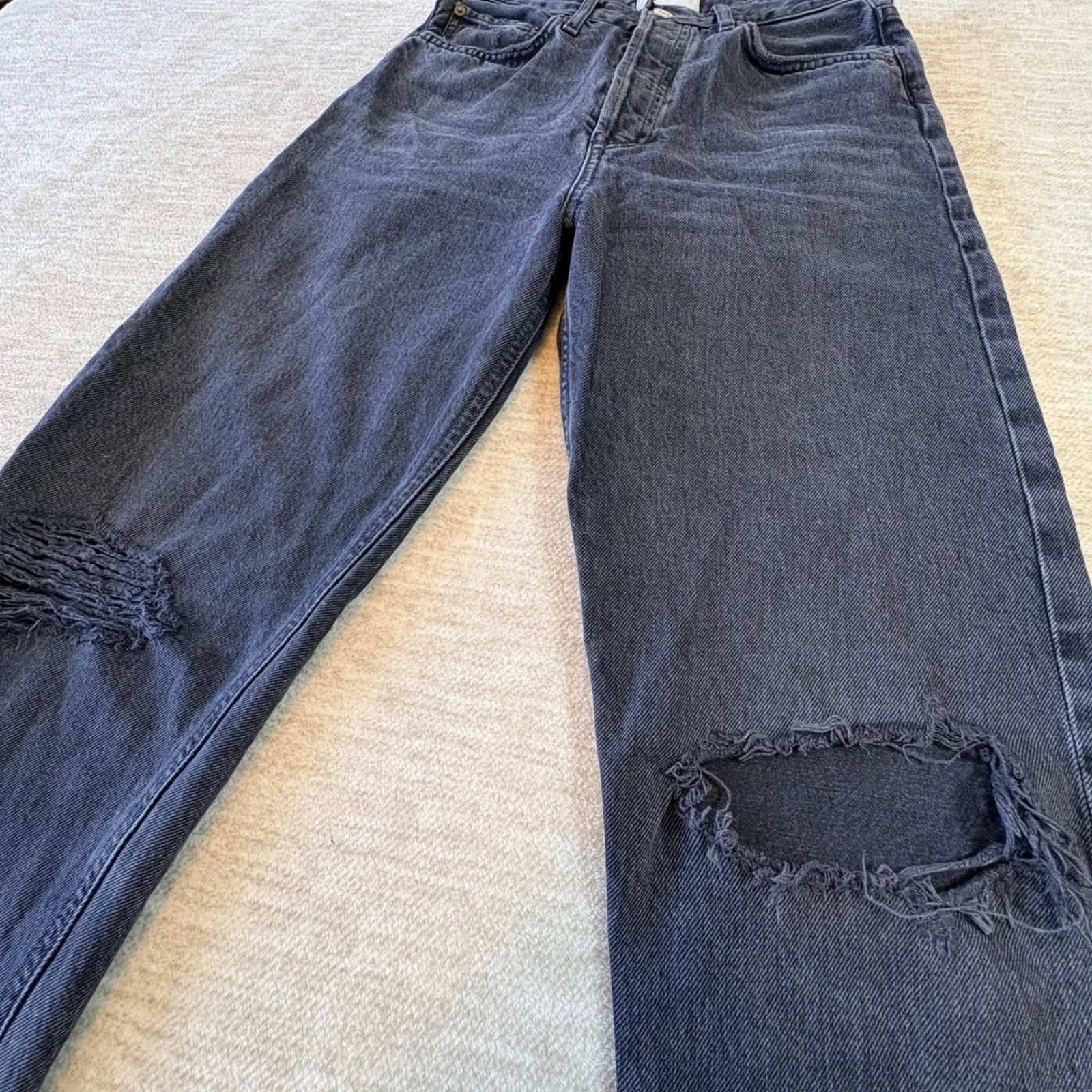 AGOLDE Los Angeles 90s Pinch Waist High Rise Distressed Jeans Size 25 Black Wash - Image 3