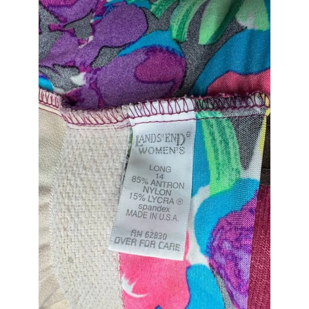 Lands end one piece swimsuit floral pink green orange bright - Image 9