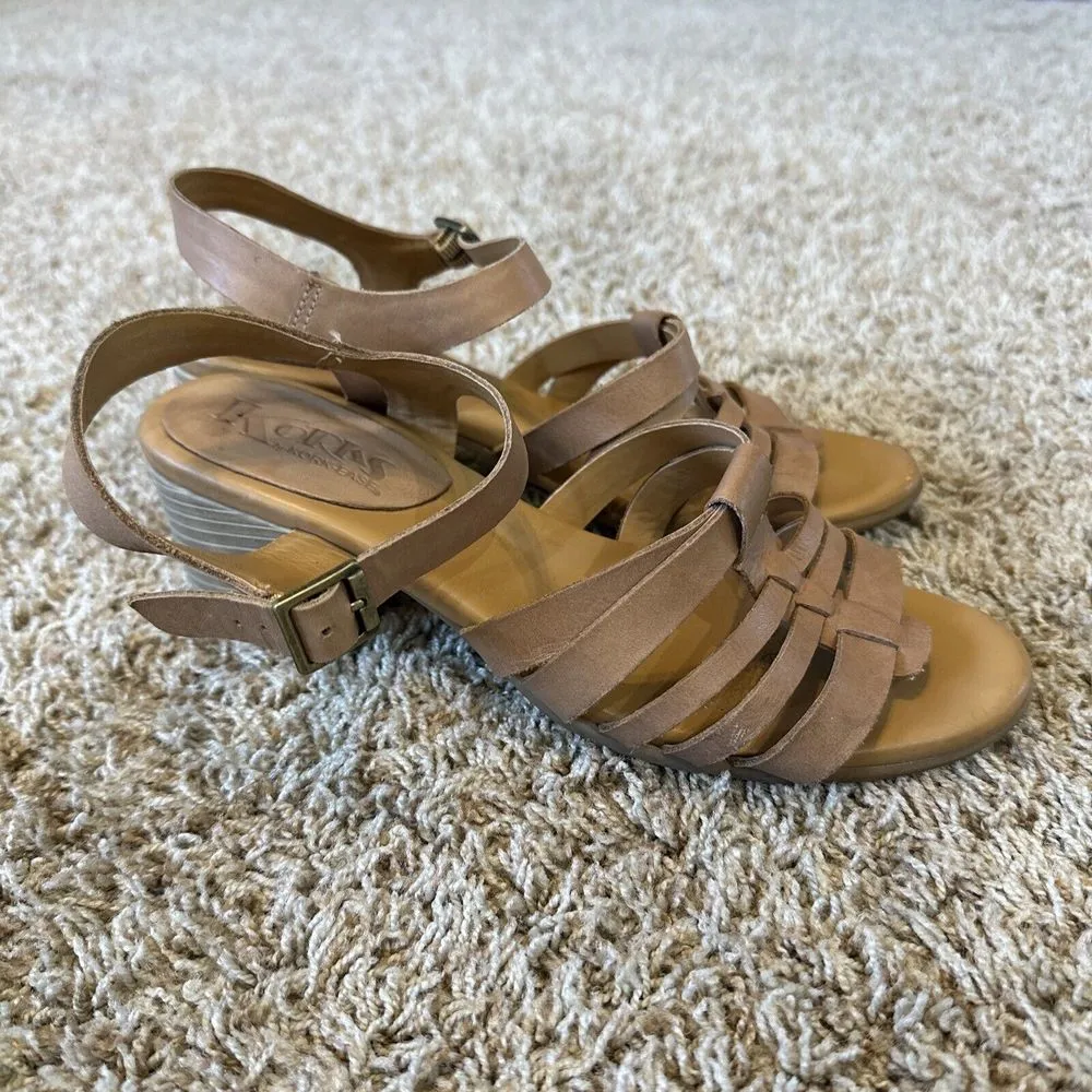 Korks Kork‎ Ease Sandals Womens 8 Cilla Shoes Strappy Heel Tan Leather Comfort - Image 2