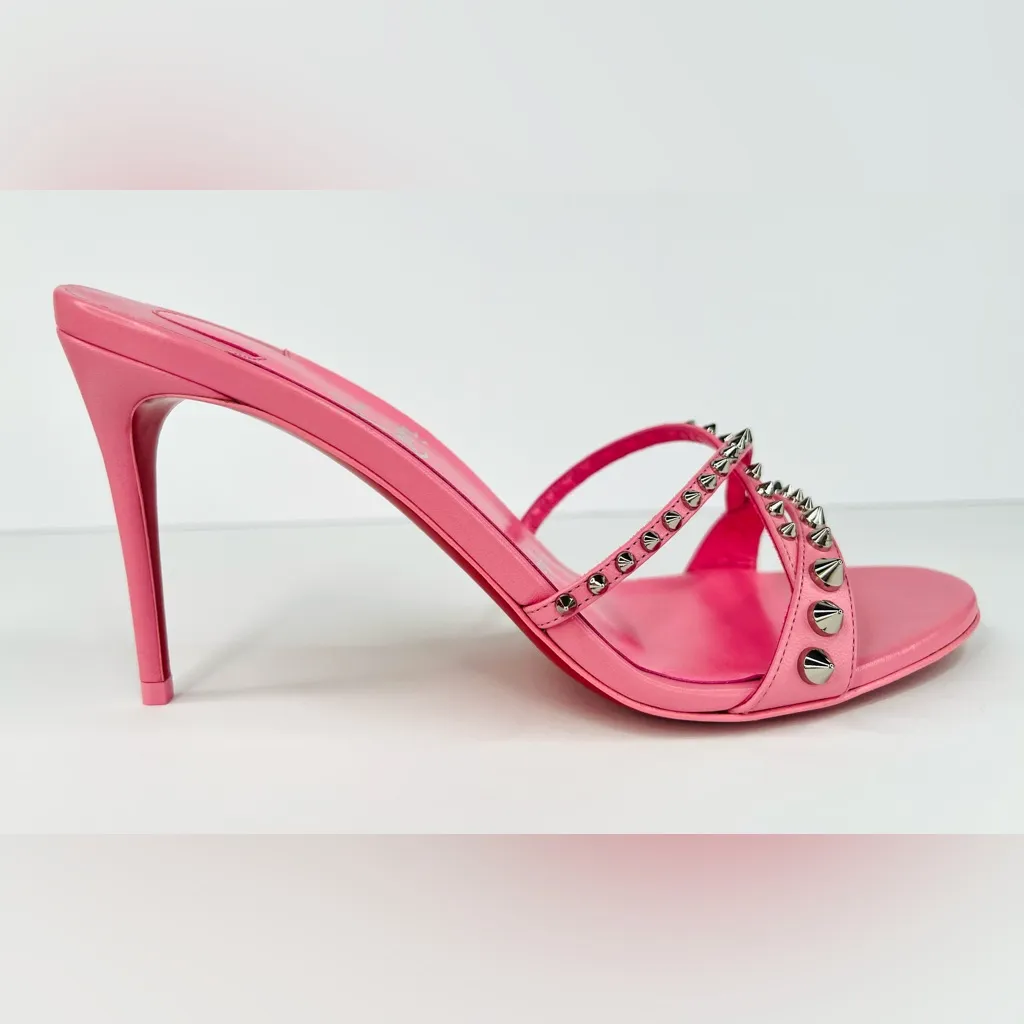 CHRISTIAN LOUBOUTIN Tatoosh 85mm Pink Spikes Heel Mule Sandals Size EU 39 - Image 9
