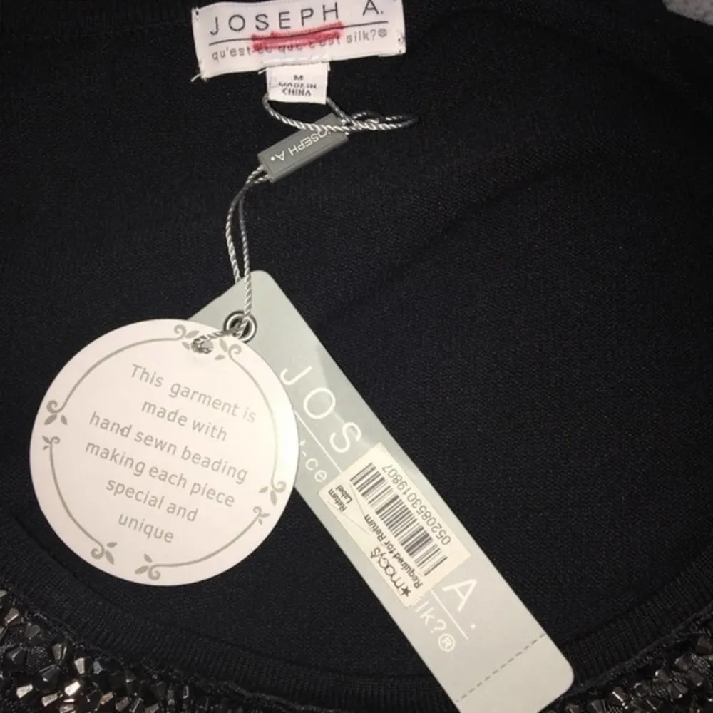 Joseph A Beaded NeckSweater Size Medium Black NWT - Image 5