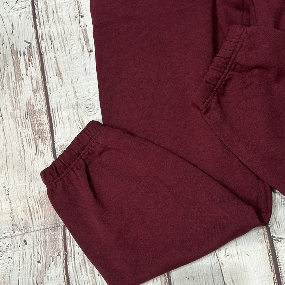 PINK BY VICTORIA’S SECRET FLEECE RELAXED SWEATPANTS RICH MAROON SCRIPT LOGO - Image 8